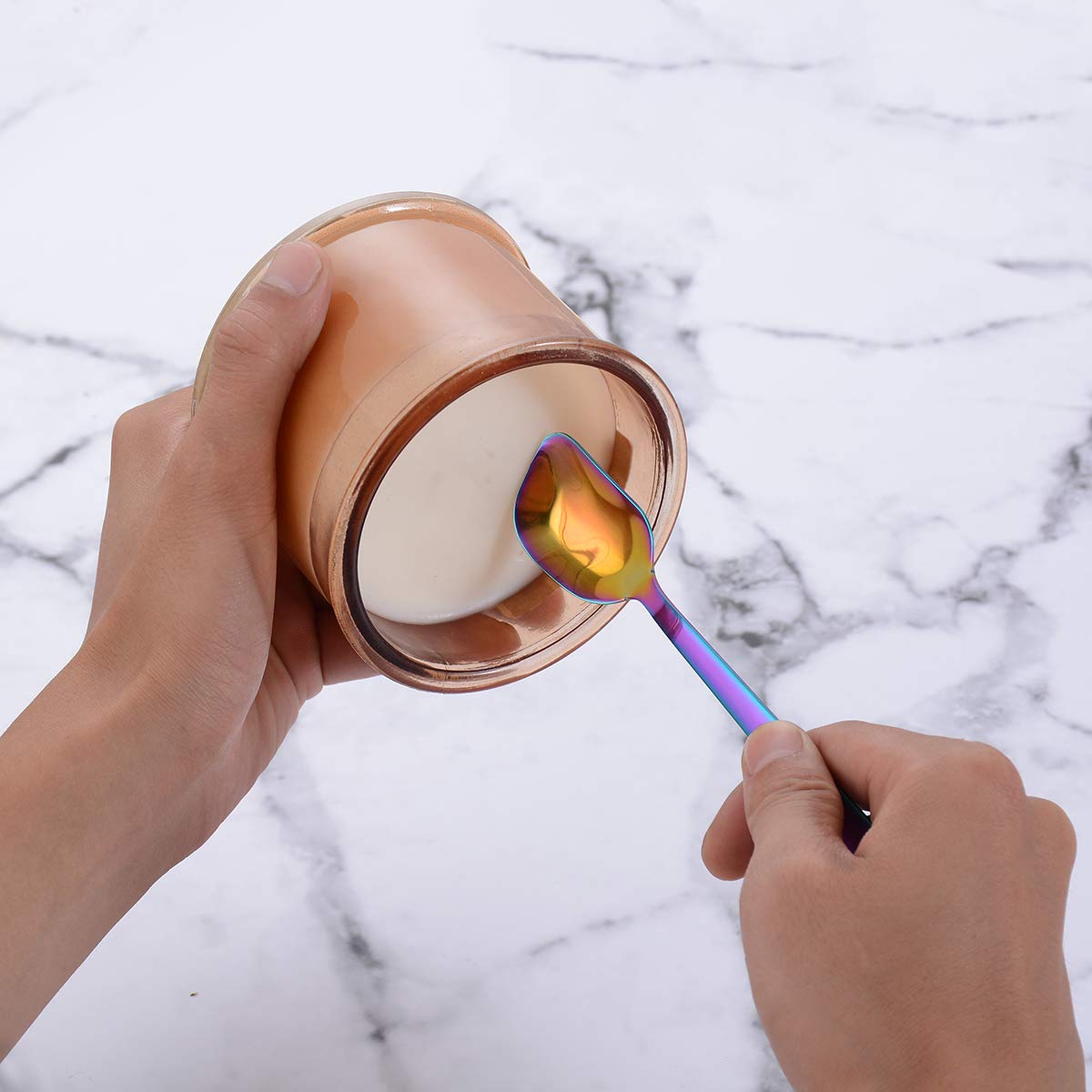 Gogeili Yogurt Spoon, Stainless Steel Gelato/Ice Cream Spoon, Multi-Color Fruit Spoon, Dessert Spoon, 6.4-Inch, Set Of 6